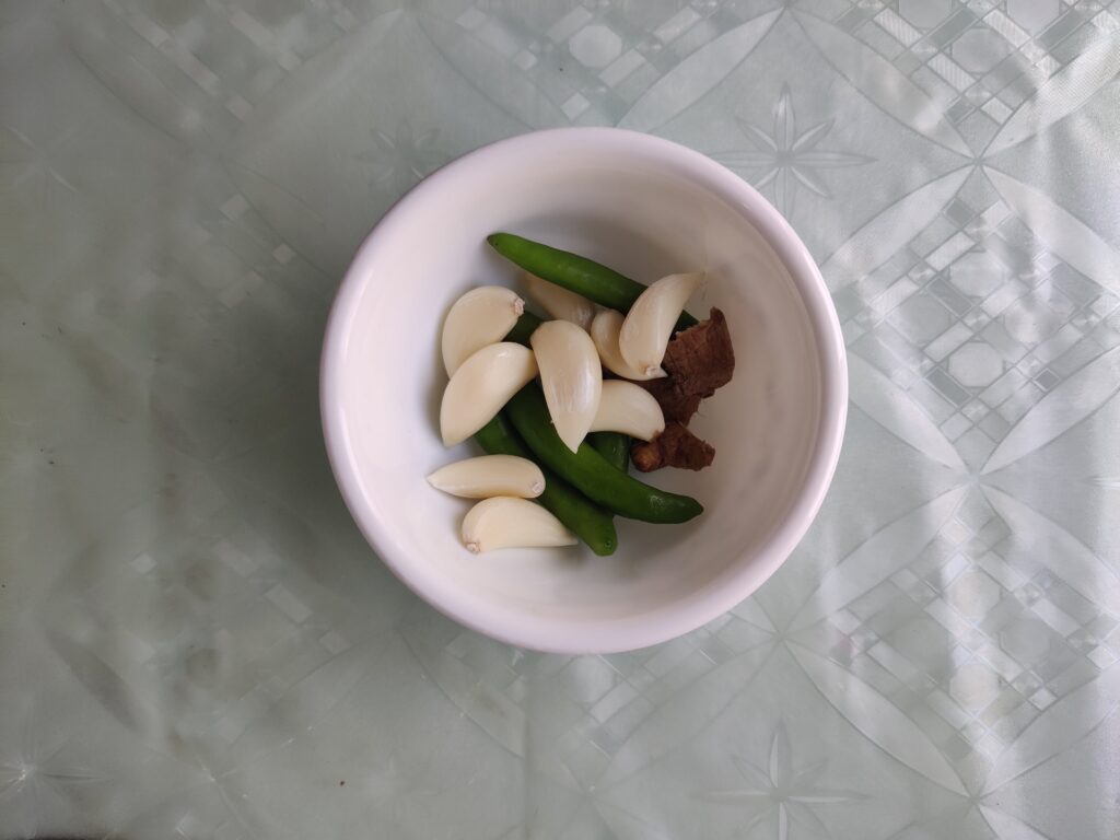 garlic, ginger, and green chilli