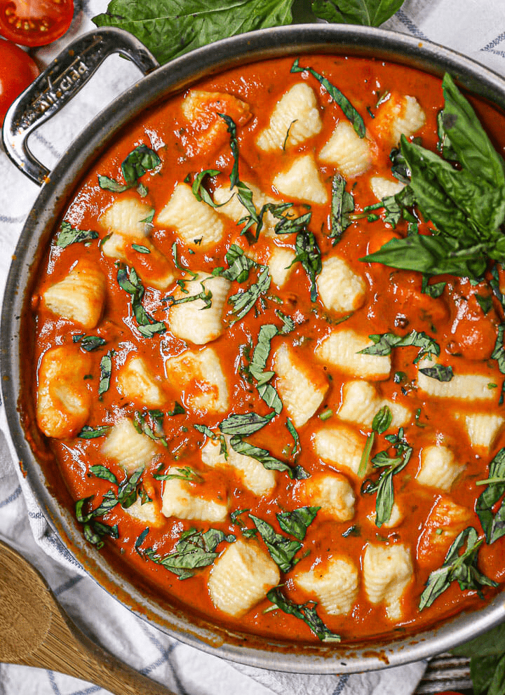Gnocchi in Tomato-Basil Sauce with Fresh Mozzarella 